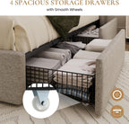 SHA CERLIN Queen Size Storage Bed Frame with 4 Oversized Drawers, Modern Wingback Headboard with Storage Shelf & Charging Station, No Box Spring Needed, Easy Assembly, Light Beige