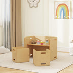 Qaba Kids Table and Chair Set, Adjustable Height Toddler Learning Desk | Natural Finish Children Furniture Set for Ages 3-8 with Adjustable Play and Study Space