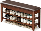 LBT Shoe Bench with Storage, Solid Rubberwood Shoe Rack Bench for Entryway | Adjustable 6.3" Shelf Fits High-Top Shoes & Boots, Hidden Storage Compartment, Cushion Seat, Stay-Open Hinge, Walnut