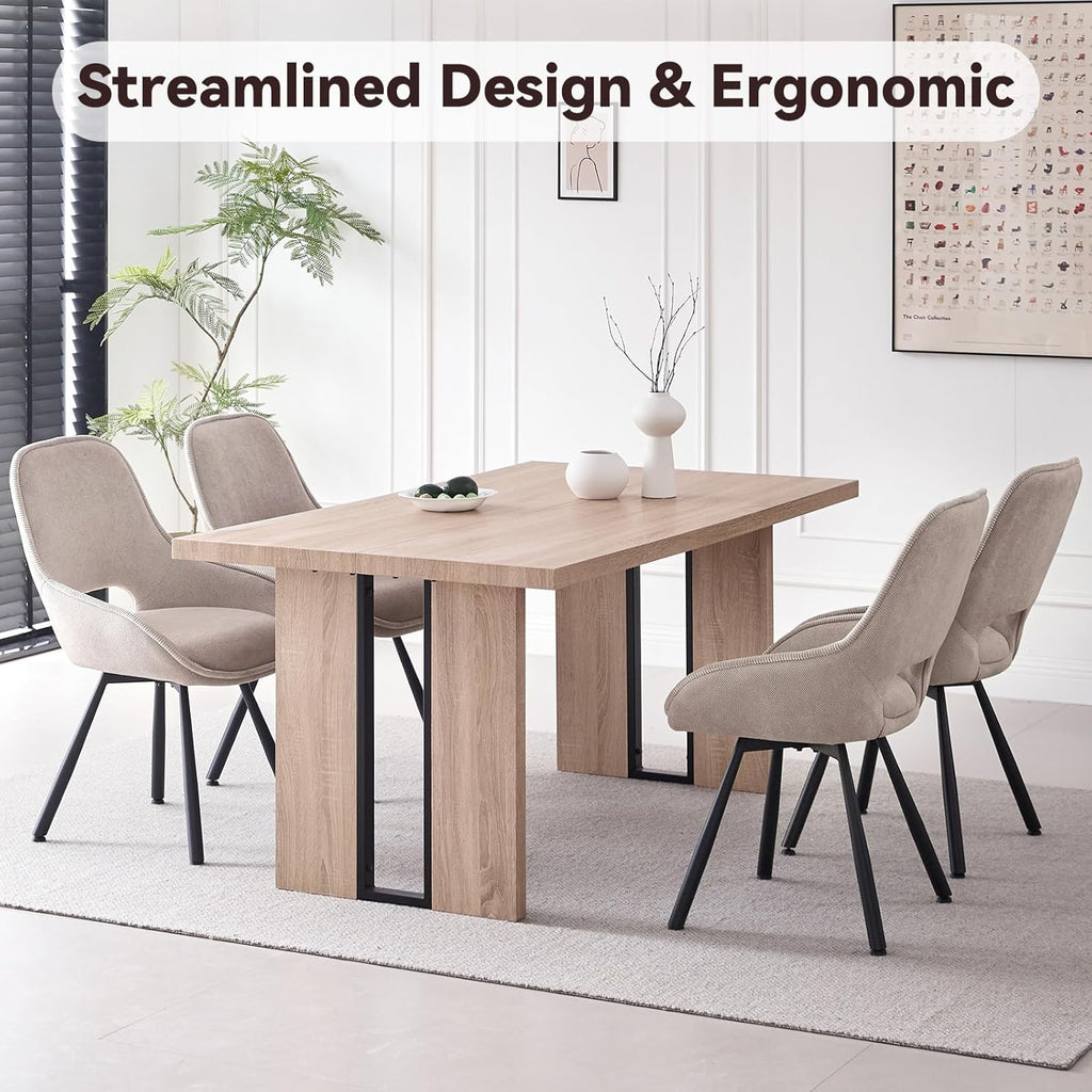 Swivel Dining Chair Set of 2, Modern Upholstered Fabric Kitchen Chairs with Thicken Cushion for Living Room Bedroom Restaurant (Beige)