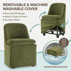 KISLOT Upholstered Dining Chairs Set of 2 with Hidden Casters, Modern Kitchen Chairs with Removable Washable Cover, Padded Dining Room Chairs with Chenille Velvet Fabric & Metal Frame, Green