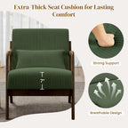 Yaheetech Accent Chair for Living Room, Corduroy Mid Century Modern Reading Armchairs with Lumbar Pillow for Bedroom, Decorative Sofa Chair for Adult Dark Green/Set of 2