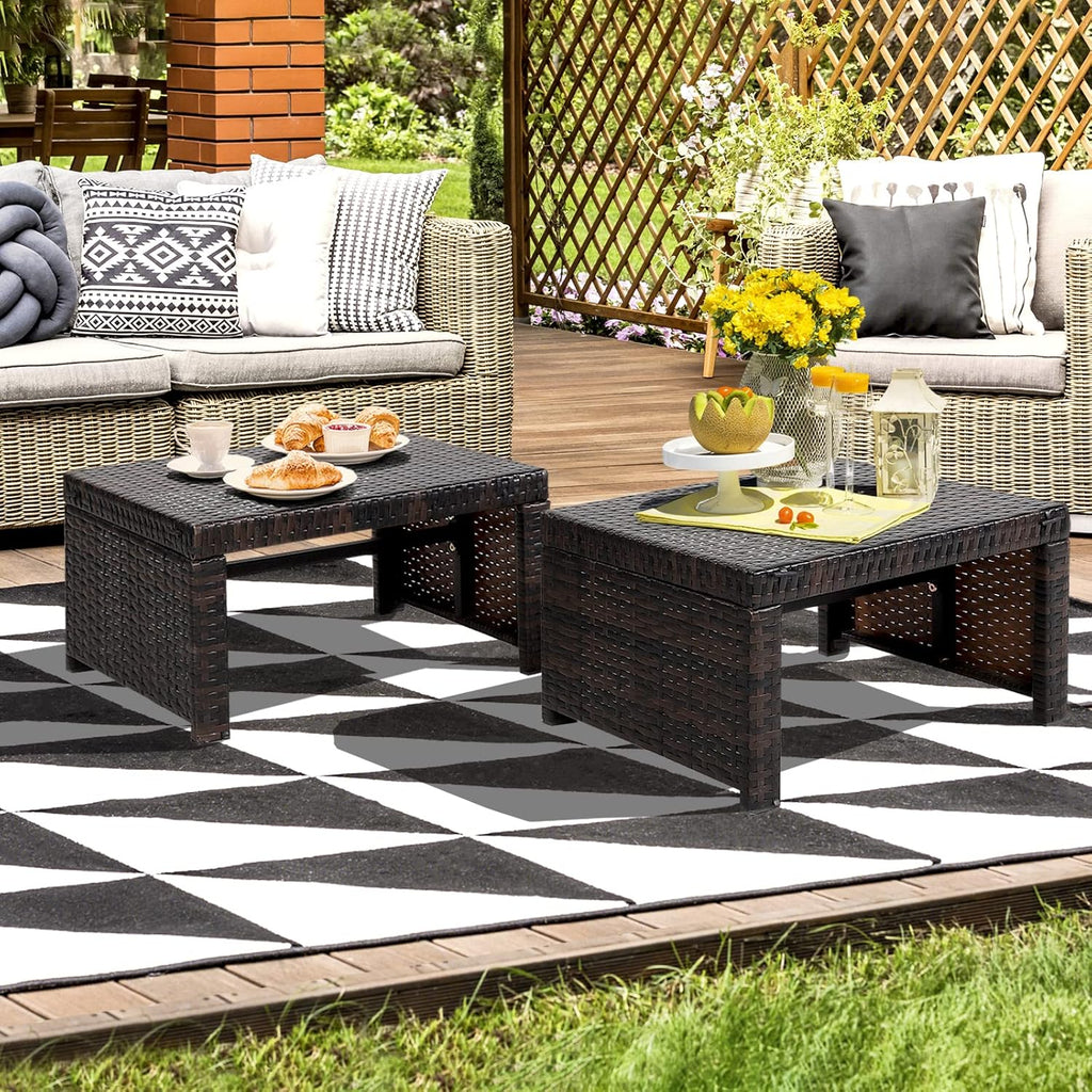 ORALNER Outdoor Ottoman, Set of 2 Wicker Footstools, All-Weather Rattan Foot Stools w/Removable Cushions, Patio Footrest Extra Seating for Porch, Poolside, Garden, Deck, Easy Assembly (Red)