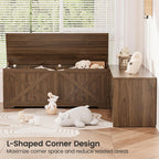 L Shaped Storage Bench, 63" Corner Bench with Storage, Breakfast Nook Bench with 3 Hidden Flip-Top Compartments, Backless Dining Bench for Kitchen, Entryway, Dining Room, Walnut