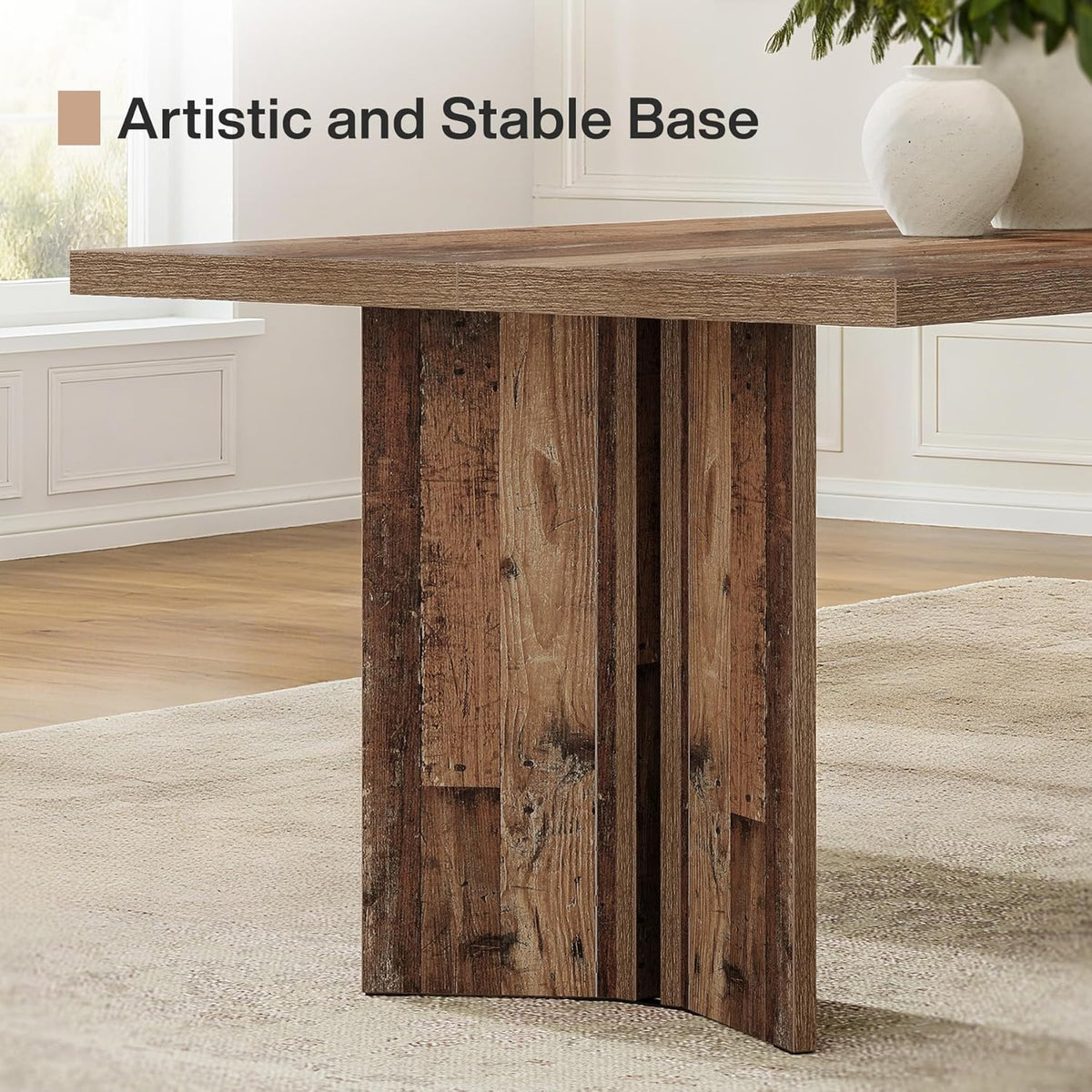 Tribesigns Farmhouse Dining Table for 4 to 6 People, 63-inch Rectangle Wooden Kitchen Table with Large Tabletop and Heavy Duty Legs for Dining Room,Kitchen, Distressed Brown