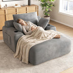 69” Floor Chaise Lounge Chair Indoor, Oversized Chaise Lounge Reading Chairs with 4 Side Pockets and 2 Cup Holders, Comfy Corduroy Sleeper Sofa Bed for Living Room Bedroom Apartment, Grey