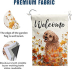 Floral Golden Doodle Garden Flag Fall Yard Flag Wildflower Dog Garden Flags Orange Autumn Lawn Flags Welcome Thanksgiving Outdoor Flags for Outside 12x18 Double Sided Small
