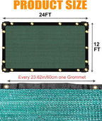 e.share 40% Shade Cloth for Garden, 12 Ft X 24 Ft Sun Shades Outdoor Patio with Grommets for Plant Covers,Porch Screen,Pergola Shade Cover,Greenhouse,Green