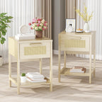 furlinkhm Rattan Nightstand, Boho Bedside Table, 23" Rattan Nightstand, End Table with Drawer, Wood Bedside Table Boho End Tables Side Tables with Storage Shelf, Suitable for Bedroom, Living Room