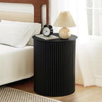 Round Fluted Side Table Set of 2, 17.7" Mid-Century Modern End Tables, Wooden Bedside Table Round Nightstand Small Circle Sofa Accent Table for Living Room, Bedroom Home(Black)