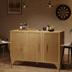 Mid Century Modern Fluted Buffet Cabinet with Storage, Accent Sideboard and Credenza Storage Cabinet with Doors, Wood Coffee Bar Console for Kitchen, Living Room (Oak, 47" 3-Door)