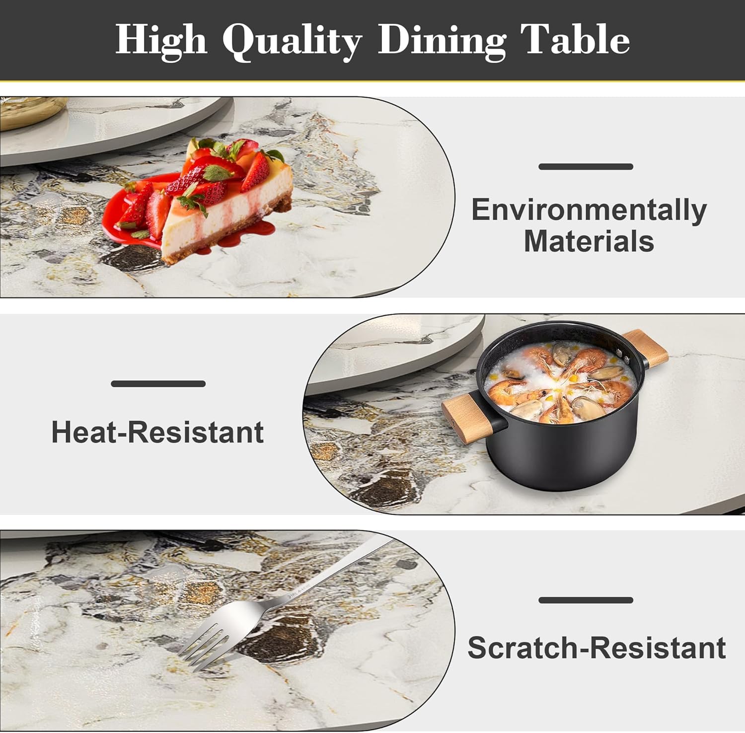 Montary 59” Modern Round Dining Table for 6-8, Artificial Marble Dining Room Table with Lazy Susan, Stainless Steel Black Titanium Hourglass Base, Sintered Stone Top Dining Table (Only Table)