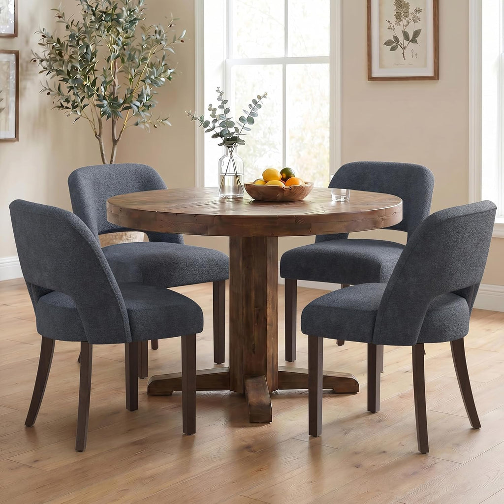 Usaint Upholstered Dining Chairs Set of 4, Modern Fabric Kitchen Chairs | Upholstered Dining Room Chair with Curved Backrest and Rubberwood Frame for Kitchen and Restaurant, Blue