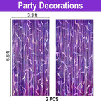 2 Pack K-STYL Purple Foil Fringe Curtains Party Decorations - 3.3 ft x 6.6 ft Energy Pattern Sparkling Holographic Laser Foil Curtain for Girls Disco Bachelorette Party Supplies