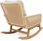 Rocking Chair with Padded Cushions, Modern Glider Chair, Wooden Frame with Rattan Armrest Design, Rocking Accent Chair with High Back for Living Room, Bedroom, Beige