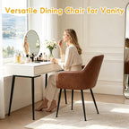 LSSPAID Dining Chairs Set of 2, Upholstered Faux Leather Modern Accent Vanity Armchair with Gold Metal Legs for Kitchen Bedroom Living Room, Brown