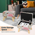 Small Storage Ottoman with Wood Legs, Boho Floral Upholstered Footrest | Hidden Storage Ottoman: Removable Lid Stores Blankets, Toys And Remotes; Doubles As A Footrest Stool