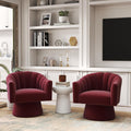 Swivel Accent Chair Set of 2, Modern Velvet Barrel Chair for Living Room | Cozy Barrel Chairs with Curved Backrest,a smoothly rotating metal base,Upholstered Armchair for Small Spaces, Bedroom,RED