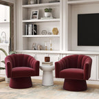 Swivel Accent Chair Set of 2, Modern Velvet Barrel Chair for Living Room | Cozy Barrel Chairs with Curved Backrest,a smoothly rotating metal base,Upholstered Armchair for Small Spaces, Bedroom,RED