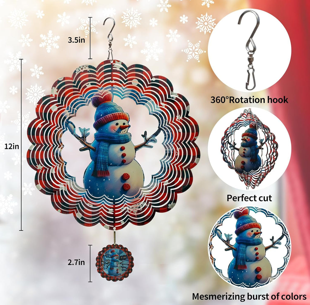 3D Snowman Wind Spinners for Yard and Garden Christmas Decor 12 Inch Outdoor Metal Stainless Steel Wind Spinner Unique Gift Xmas Wind Sculptures