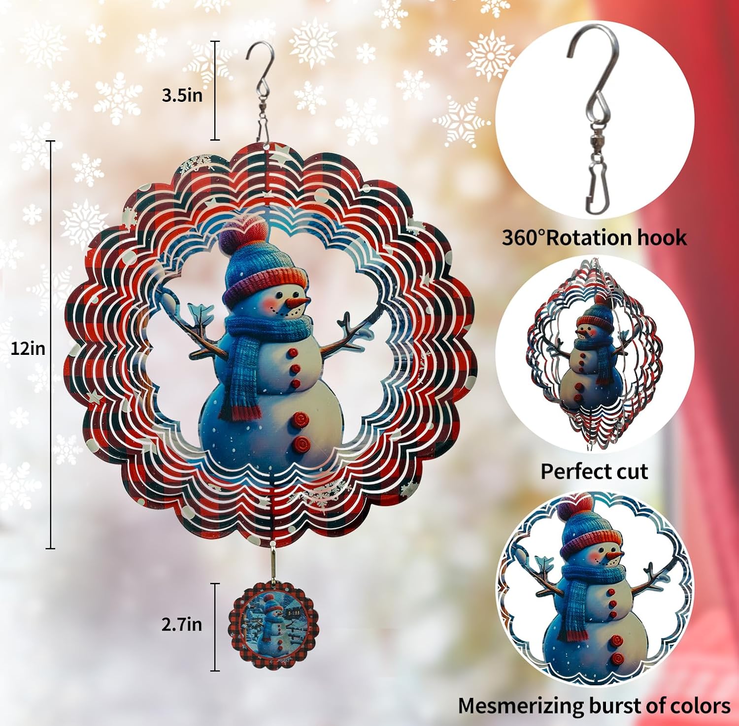 3D Snowman Wind Spinners for Yard and Garden Christmas Decor 12 Inch Outdoor Metal Stainless Steel Wind Spinner Unique Gift Xmas Wind Sculptures
