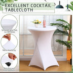 Wenqik 4 Pcs 32'' High Top Cocktail Table White Round Bar Height Folding Table with Removable Legs and 4 Pcs 32x43'' Cocktail Tablecover Spandex Stretch