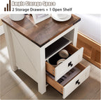 T4TREAM Farmhouse Nightstand Set of 2, Rustic End Table with 2 Drawers, Charging Station, Storage Open Shelf for Bedroom, Living Room, Wood Side Table, Antique White