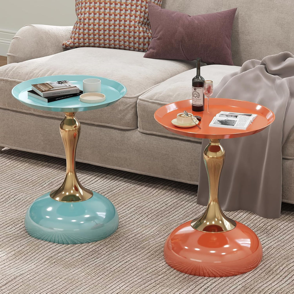 1-Pack Light Green Sleek Hourglass Side Table - Glossy Finish & Metallic Base | Contemporary Accent End Table for Living Room, Cafe & Home Decor Spaces