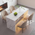 59IN Large Imitation Marble Dining Table, Suitable for 4-6 People, Modern Kitchen Island with LED Lights, Marble Stripes, Easy to Clean, Suitable for Kitchens, Dining Rooms, and Living Rooms