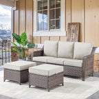 Outdoor Wicker Ottomans Rattan Footrests - Heavy Duty Outside Resin Rattan Lawn Footstools for Front Porch Balcony Backyard Yard Deck Apartment – Brown/Beige