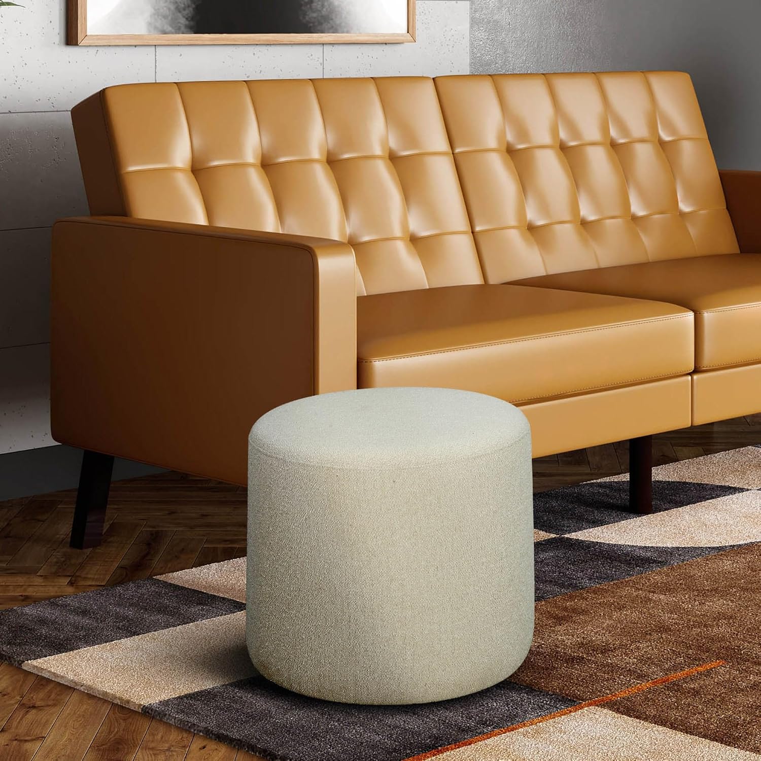 Studio Living Wentworth 19" Round Ottoman, Urban Transitional, Fully Assembled, Soft Boucle Fabric, Snow
