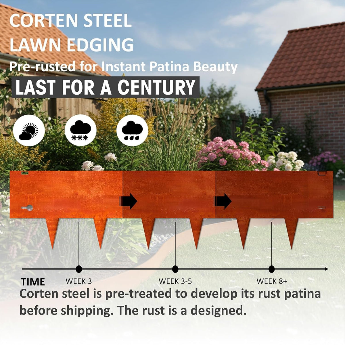 40"x10" Corten Steel Landscape Edging, 6-Pack (20ft Total) – Rusted Metal Garden Border, Lawn & Flower Bed Edging, Decorative Hammer-in Outdoor Landscaping Border for Yard, Pathways & Driveways