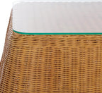 SAFAVIEH Couture Collection - Hylda Natural Rattan Accent Table, Square Design with Glass Top, Boho Coastal Style, Fully Assembled (CWK3010A)
