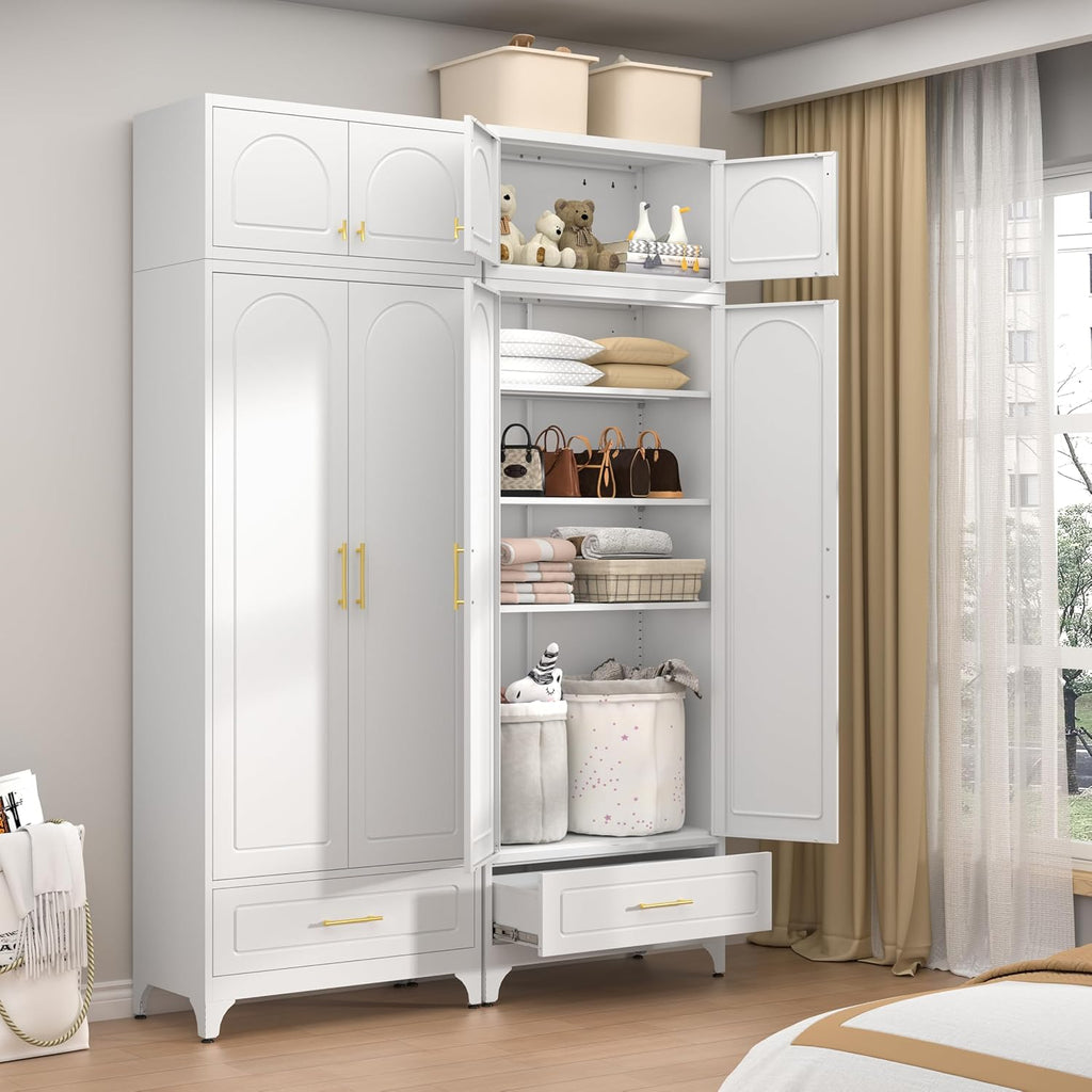 32" Wall Metal Storage Cabinet with Doors & Gold Handle | Adjustable Shelf, Sturdy Cold Rolled Steel, Hanging Storage, Bathroom, Pantry, Kitchen, 2 Doors, Tools Included, Space-Saving