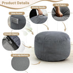 Round Stuffed Pouf Ottoman (Gray, 26" D x 26" W x 18" H) | Corduroy Foot Rest with Rebound Foam Filling, Furry and Fluffy Foot Stool Ottoman, Floor Poufs for Living Room