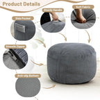 Round Stuffed Pouf Ottoman (Gray, 20" D x 20" W x 15" H) | Corduroy Foot Rest with Rebound Foam Filling, Furry and Fluffy Foot Stool Ottoman, Floor Poufs for Living Room