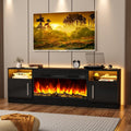 Tavata Fireplace TV Stand 70" Entertainment Center with 36" Fireplace, Wooden TV Stand for TVs Up to 80", Media TV Console with High Gloss Storage Cabinet and 20 Colors LED Lights (Black)