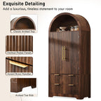 Polibi 72" Tall Arched Kitchen Pantry Cabinet with 2 Drawers & 8 Adjustable Door Shelves, Mid-Century Modern Fluted Storage Cabinet,Wooden Food Cupboard Organizer Buffet Hutch, Walnut