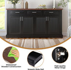 KEIKI 63" Fluted Sideboard Buffet Cabinet with Storage – 4 Doors, 3 Drawers, Adjustable Shelves, Kitchen Buffet, Cabinet for Dishes, Kitchen Console Cabinet, Black