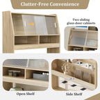 JIJIWANG Compact 33.5x15.7x69inch Buffet with Hutch and Foldable Dining Table, Multifunctional Cupboard with Storage Shelf and Side Hooks for Small Places (Natural Oak, 66.1" L x 31.5" W x 69" H)