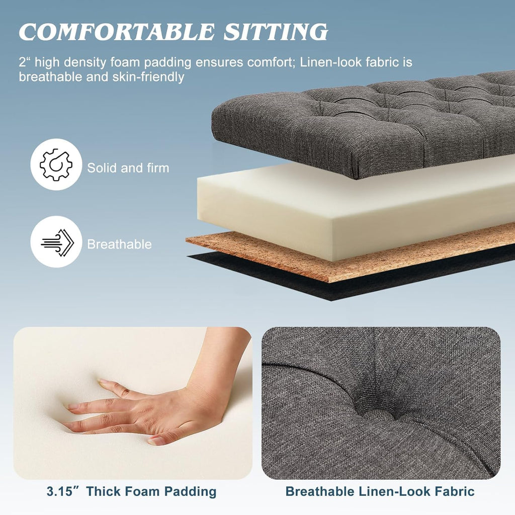 Ottoman with Storage, 51" Storage Bench Ottoman for Bedroom, End of Bed Benchs with Button-Tufted, Upholstered Rectangle Long Foot Rest Benchs for Entryway Living Room (Gray)