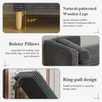 65.35" Storage Bench, Corduroy Upholstered End of Bed Bench with Bolster Pillows, Modern Storage Bench with Natural-Patterned Wooden Legs, Comfy Entryway Bench for Entryway (Charcoal)