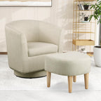 DAZONE Beige Swivel Accent Chair with Ottoman, Comfy Barrel Armchair for Small Spaces, 360° Modern Fabric Lounge Chair for Living Room, Bedroom, Reading Nook, Home Office