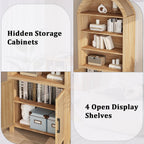 Janmer Home 71" Tall Boho Rattan Arched Bookcase with Doors, Natural