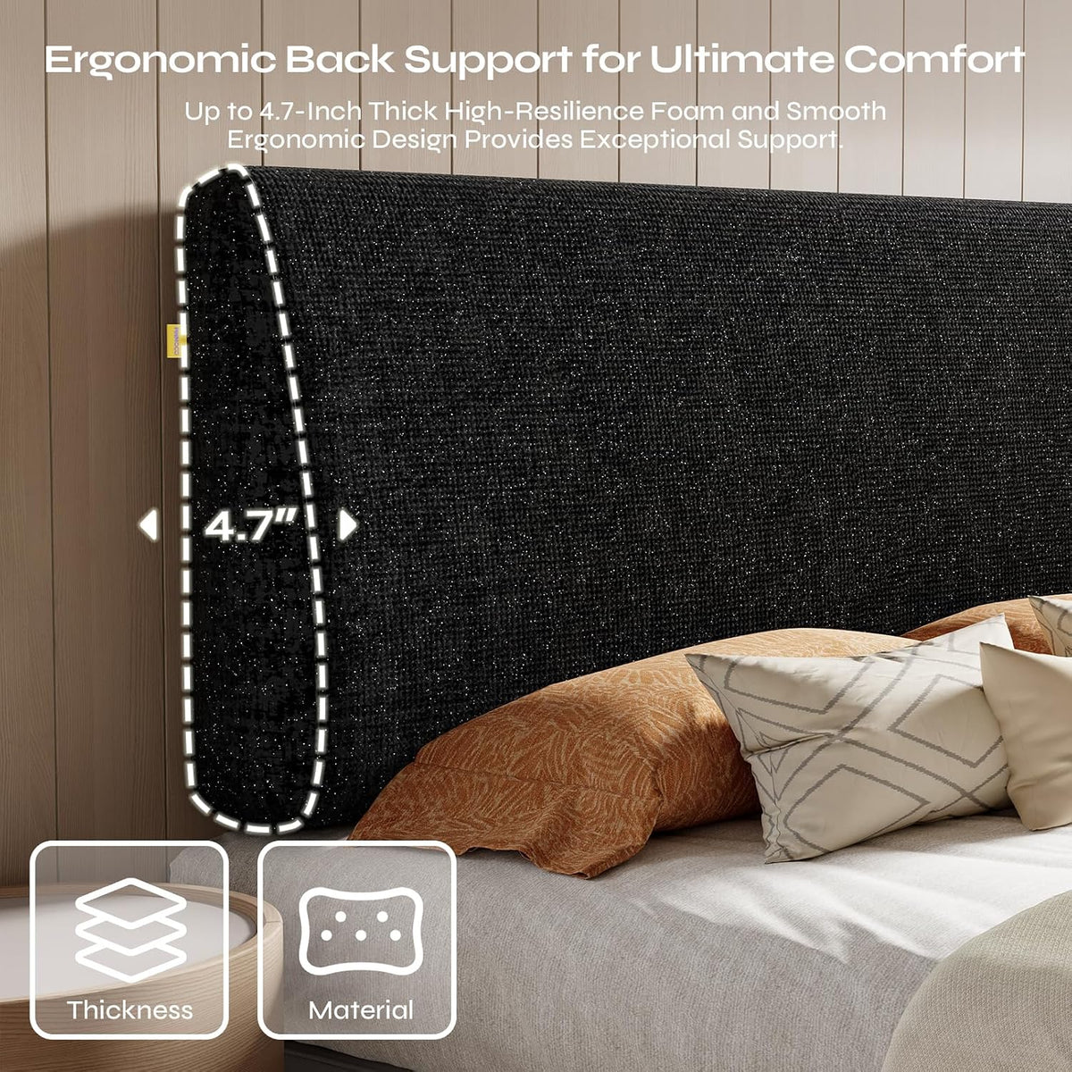 Pinmoco 4.7" Upholstered Headboard for Queen Size Bed, Height Adjustable and Ergonomic Headboard, Easy Assemble, Sturdy and Durable, Starry Night Black