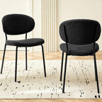 Homedot Modern Kitchen Dining Chairs Black Set of 4, Upholstered Boucle Round Bedroom Reception Side Chairs with Ergonomic Backrest for Apartment, Dining Room, Living Room, Dining Hall