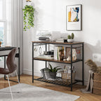 Giantex Kitchen Baker Rack with 3 Tier Storage Shelves, 10 Hooks, Glass Holder, 40" Stationary Island with Spacious Worktop, Industrial Kitchen Shelf, Metal Frame, Easy Assembly (Rustic Brown & Black)