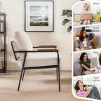 VINGLI Mid-Century Modern Accent Armchiar for Small Space, Small Comfy Upholstered Leisure Reading Chair with Wood Armrest for Bedroom, Living Room, Waiting Room, Linen Beige
