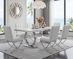 EALSON Modern Dining Chairs Set of 6, White Leather Upholstered Seater with Chrome Metal Legs and High Tufted Backs, Armless, for Dining Room/Kitchen/Restaurant Use