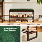 Shoe Rack Bench,2 Tier Wooden Entryway Bench,Solid Wood Shoe Bench with Cushion for Living Room Hallway Bedroom(Green, 39.4''L)